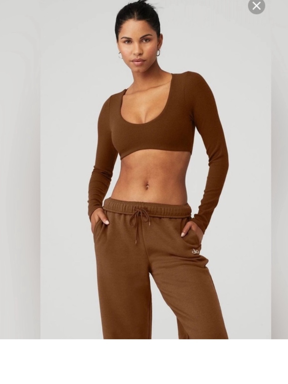 Alo Yoga Cinnamon Brown Ribbed Defined Long Sleeve Bra Large